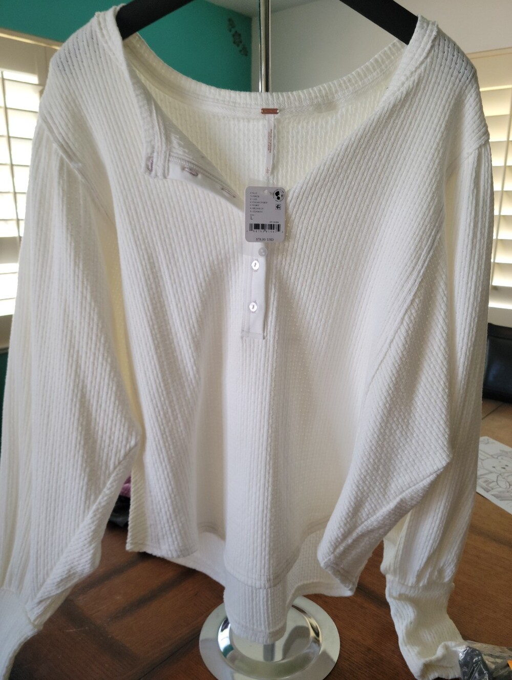 Free People Cream Waffle-Knit Henley Long-Sleeve Top - Picture 5 of 11